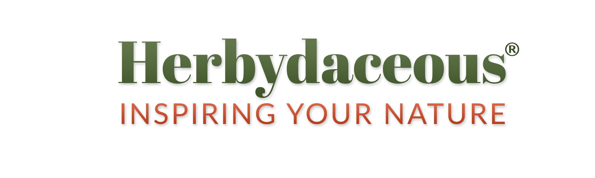 Herbydaceous Inspiring Your Nature logo with Registered Trademark in earthy colours of green and orange